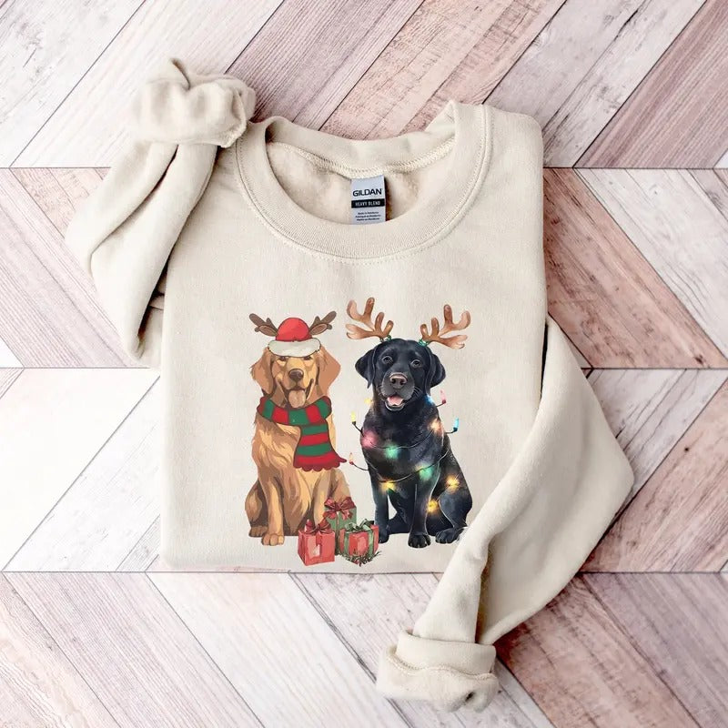 Dog Christmas Sweatshirt, Golden Retriever and Black Labrabor, Dog Christmas Sweatshirt, GB