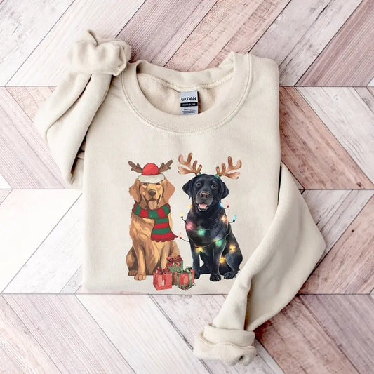 Dog Christmas Sweatshirt, Golden Retriever and Black Labrabor, Dog Christmas Sweatshirt, GB
