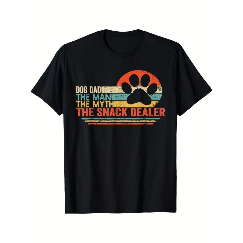 Dog Dad Print T-shirt, Trendy Cotton Tops Short Sleeve, Street Style Short Sleeve Tee, Comfort Fit Men's Tee, Crew Neck Tee, Ultra Soft, Breathable, Moisture Wicking, Casual Summer Tee, Must-have Fashionable Tee For U.S. Election made in usa