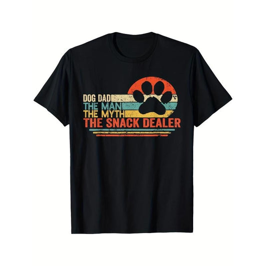 Dog Dad Print T-shirt, Trendy Cotton Tops Short Sleeve, Street Style Short Sleeve Tee, Comfort Fit Men's Tee, Crew Neck Tee, Ultra Soft, Breathable, Moisture Wicking, Casual Summer Tee, Must-have Fashionable Tee For U.S. Election made in usa