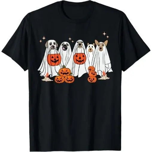 Dog Ghost Cute Dog Dressed As Ghost Funny Halloween Dog T-Shirt Made in USA