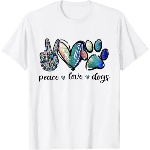 Dog Lover Peace Love Dogs Puppy Paw T-Shirt Made in USA
