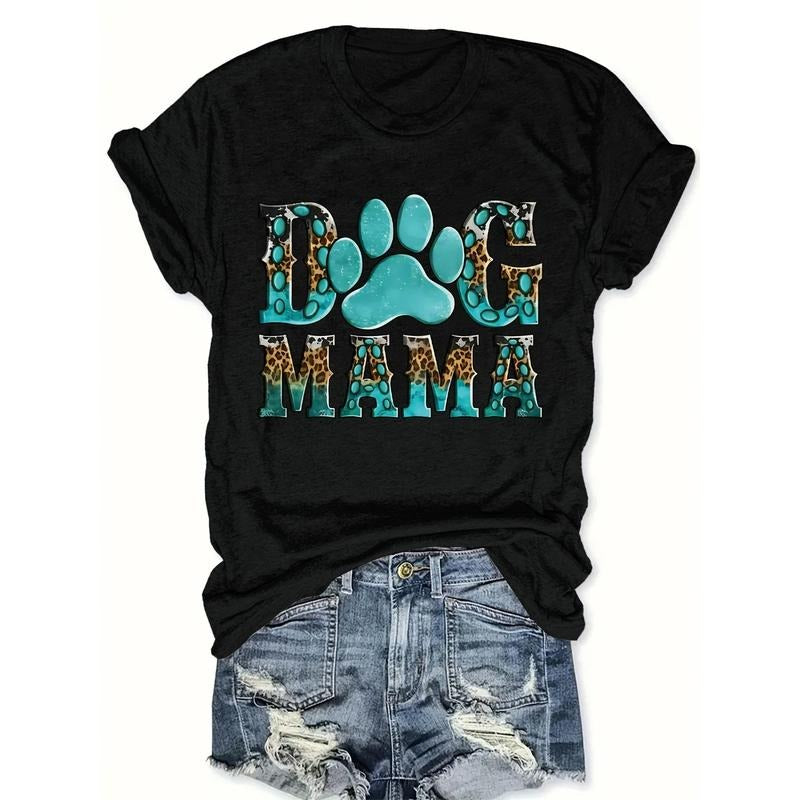 Dog Mama Graphic Tee - Women'WB shield Casual Crew Neck Short Sleeve T-Shirt, Breathable Polyester, Machine Washable,...