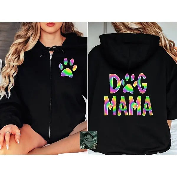 Dog Mama Neon Zip Hoodie Black or Sport Grey T-Shirts, Sweatshirt | DripVista.com