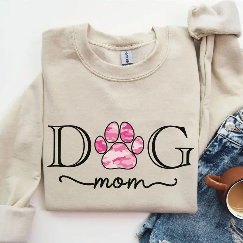 Dog Mom Pink Camo Pattern Hunting Dog Mama Crewneck Sweatshirt, Hunting Season, Camo Mama Tee, Full Sizes, Full Colors Hoodie