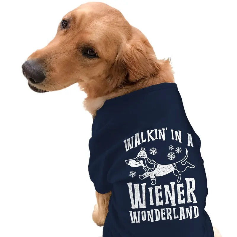 Dog Shirt Walkin In A Wiener Wonderland Tee Funny Christmas Puppy Shirt Christmas Shirt For Dogs Funny Dog Puppy Shirt Navy