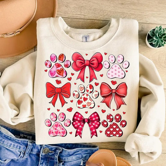 Dog Valentine Coquette Sweatshirt, Dog Mom Sweatshirt, Valentine's Day Sweatshirt, Dog Paw Print Heart Sweatshirt, Valentine Shirt, Dog Lover Gift