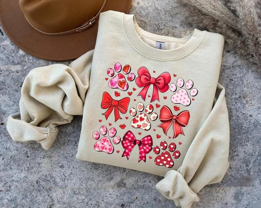 Dog Valentine Coquette Sweatshirt, Dog Valentines Sweater, Dog Paw Print Heart Shirt, Pet Lover Gift, Gift For Dogs Lover, Valentine Gift