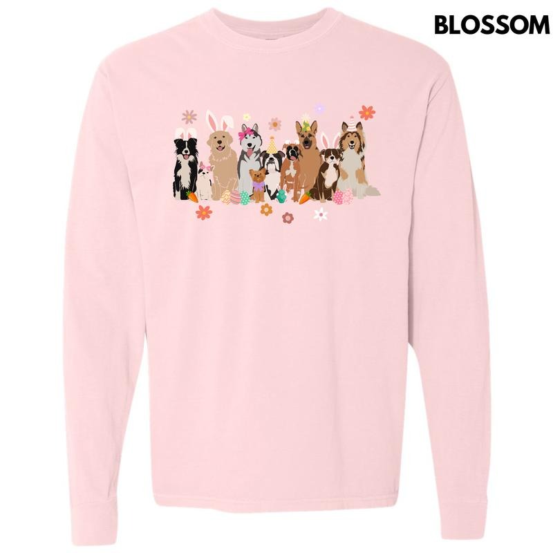 Doggy Easter Celebration Long Sleeve Comfort Colors T-Shirt 'NLB' Hoodie, Sweatshirt | DripVista.com