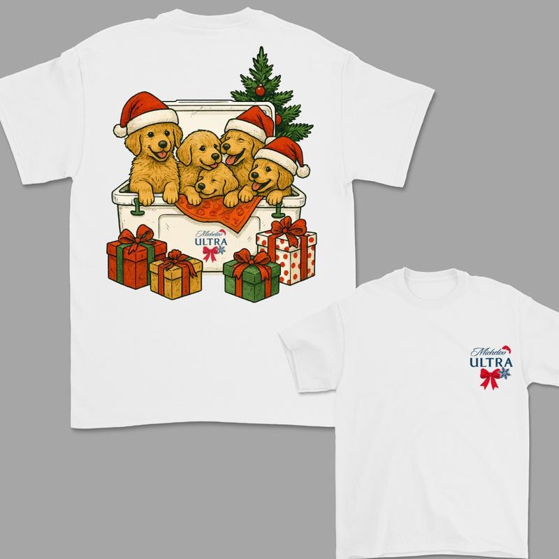 Dogs Beer Tees, Christmas T-Shirt Golden Retriever T-shirt, Christmas Cute Dog Trendy Shirt, Perfect Beer And Dog T-shirt For Women, For Men