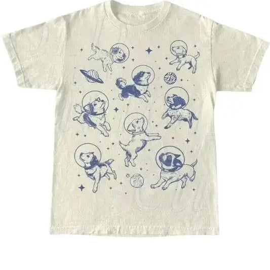 Dogs In Space Retro Baby Tee, Funny Galaxy Crop top, Dog Moon, Vintage Animal Gag Unisex Tee, Dog Lovers Gifts Menswear Top Womenswear
