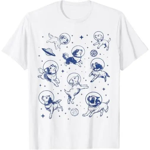 Dogs In Space Retro T-Shirt Made in USA