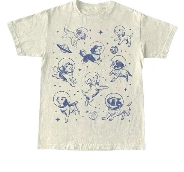 Dogs In Space Retro T-Shirt, Funny Galaxy Graphic T-shirt, Dog Moon 90s Shirt, Vintage Animal Gag Unisex Tee, Dog Lovers...