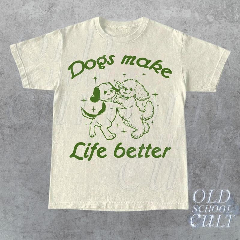 Dogs Make My Life Better Cute Dancing Dogs Vintage Graphic Tshirt, Retro Storybook 1950's Funny Dog Shirt, Gift For Dog Owners, Funny Shirt