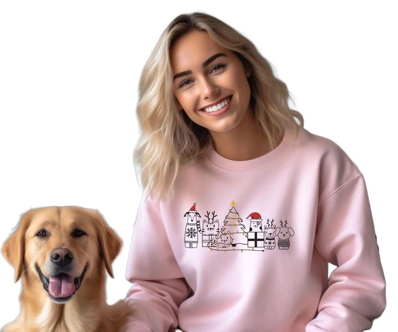 Dogs and Cats Christmas Crewneck Sweatshirt T-Shirts, Hoodie | DripVista.com