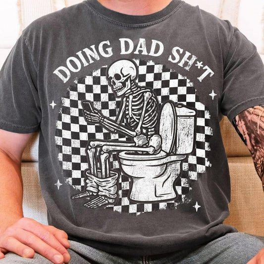 Doing Dad Sht shirt, Funny Skeleton Toilet tee, Checkered Dad Father's Day shirt