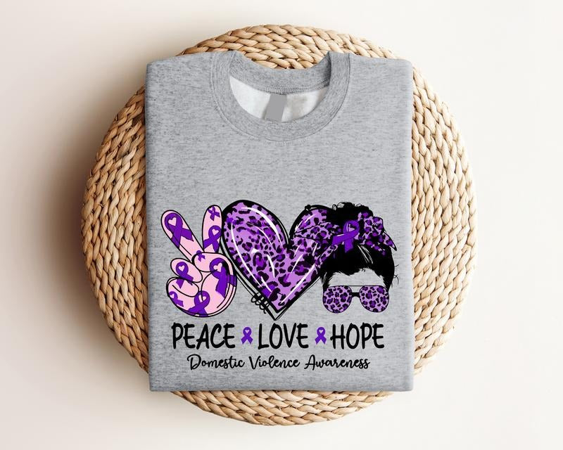 Domestic Violence Shirt, Peace Love T-Shirt, Purple Ribbon Shirt, Survivor Tee, Awareness Ribbon Shirt, Family Violence Tee, Matching Support Shirt.