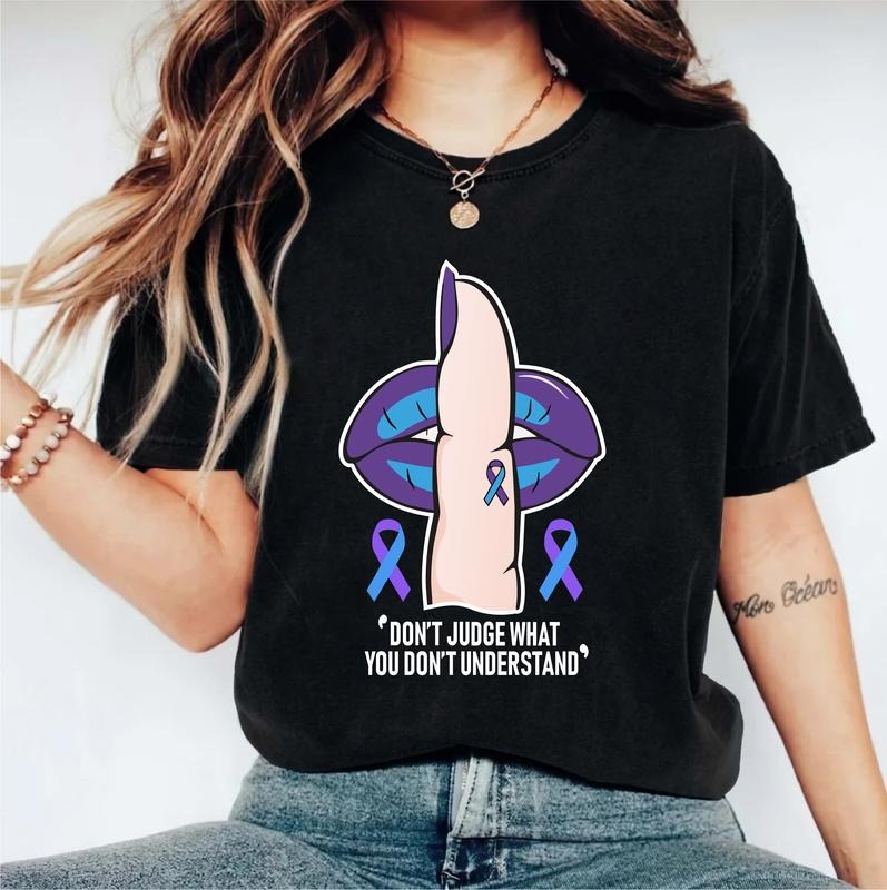 Don't Judge What You Don't Understand Shirt, Rheumatoid Arthritis Awareness T-shirt, Blue and Purple Ribbon Tee, Survivor Gift Shirt, Matching Support Shirt, Warrior Tee. Cotton Casual