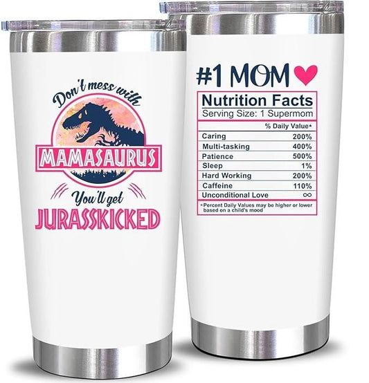 Don't Mess With Mamasaurus Tumbler, Mom Facts, Christmas Gifts for Mom Wife, Gifts for Mom from Daughter Son [Sale up to 50%]