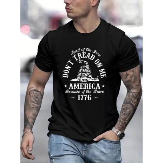 Don't Tread On Me Print T Shirt, Tees For Men, Casual Short Sleeve T-shirt For Summer Made in USA
