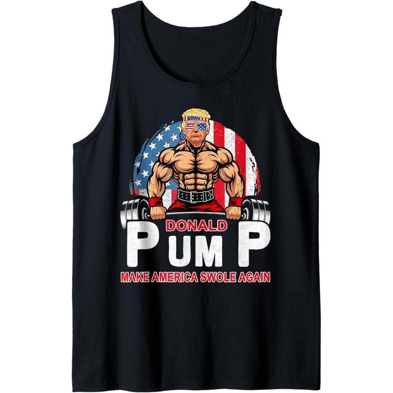 Donald Pump Swole America Again Gym Fitness Trump 2024 Tank Top Made in USA
