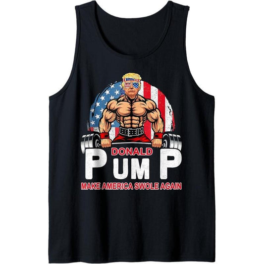 Donald Pump Swole America Again Gym Fitness Trump 2024 Tank Top Made in USA
