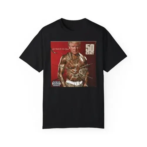 Donald Trump 2024 50 Cent Many Men Get Rich Or Die Tryin Classic Album Cover Black And White DTF Cotton Fabric Unisex Mens Womens T-shirt made in usa