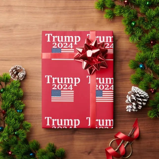 Donald Trump 2024 American Flag Red Wrapping Paper
