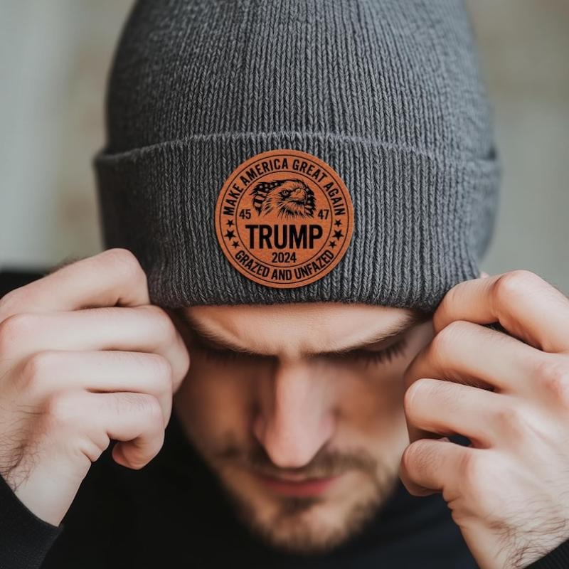 Donald Trump Beanie With Leather Patch, Trump 45 47 President Winter Hat, Gift for Trump Supporters, Presidential...