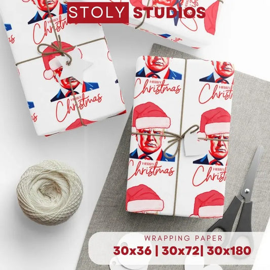 Donald Trump Christmas wrapping paper, Trump Santa wrapping paper for xmas gift wrapping, Traditional xmas wrap, red white blue wrap