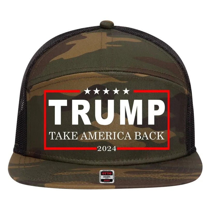 Donald Trump JD Vance 2024 Take America Back USA United States 7 Panel Mesh Trucker Snapback Hat - Camo - Black & More...