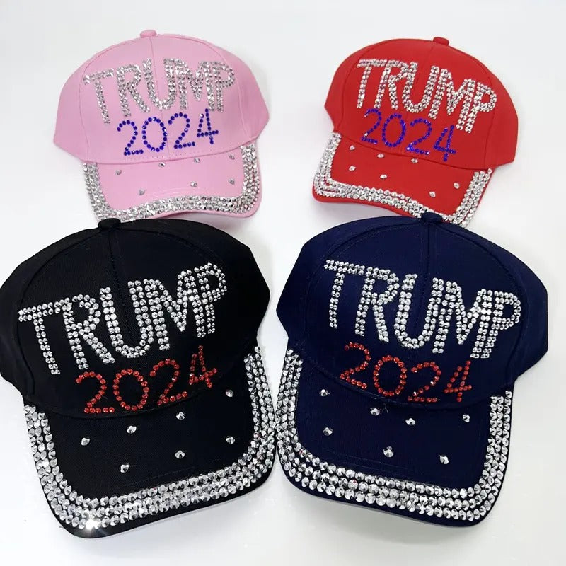 Donald Trump JD Vance 2024 USA Presidential Election Bling Rhinestone Buckle Back Adjustable Hat For Women T-Shirts,...