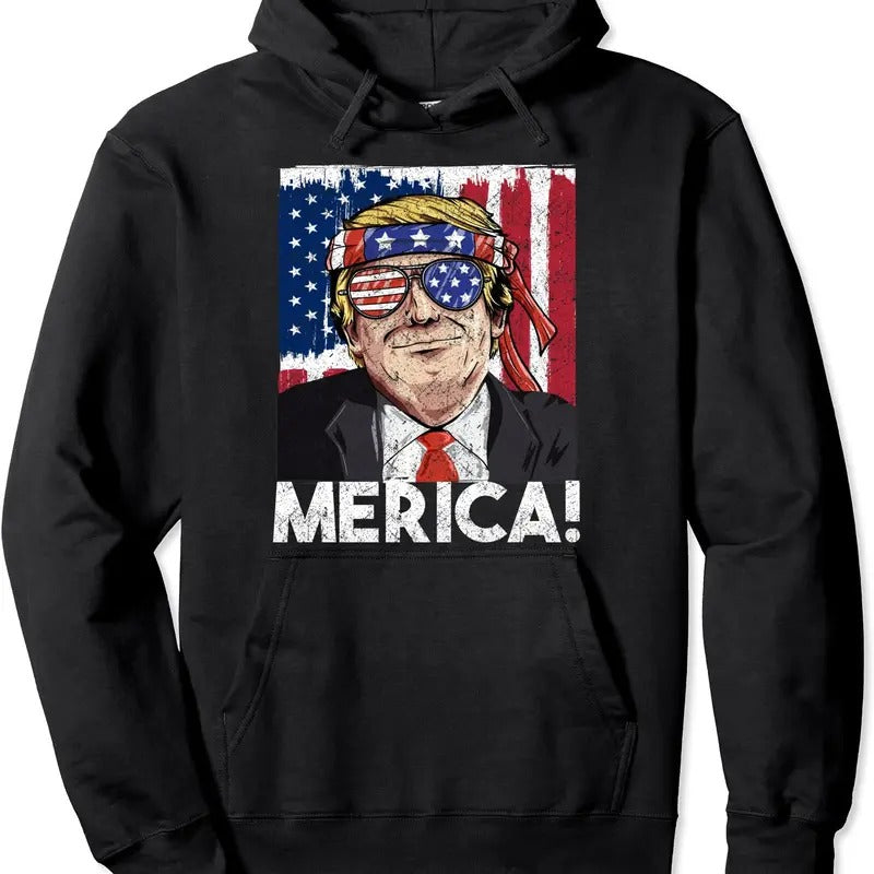 Donald Trump Merica American Flag Hoodie | Unisex Hooded Sweatshirt T-Shirts | DripVista.com