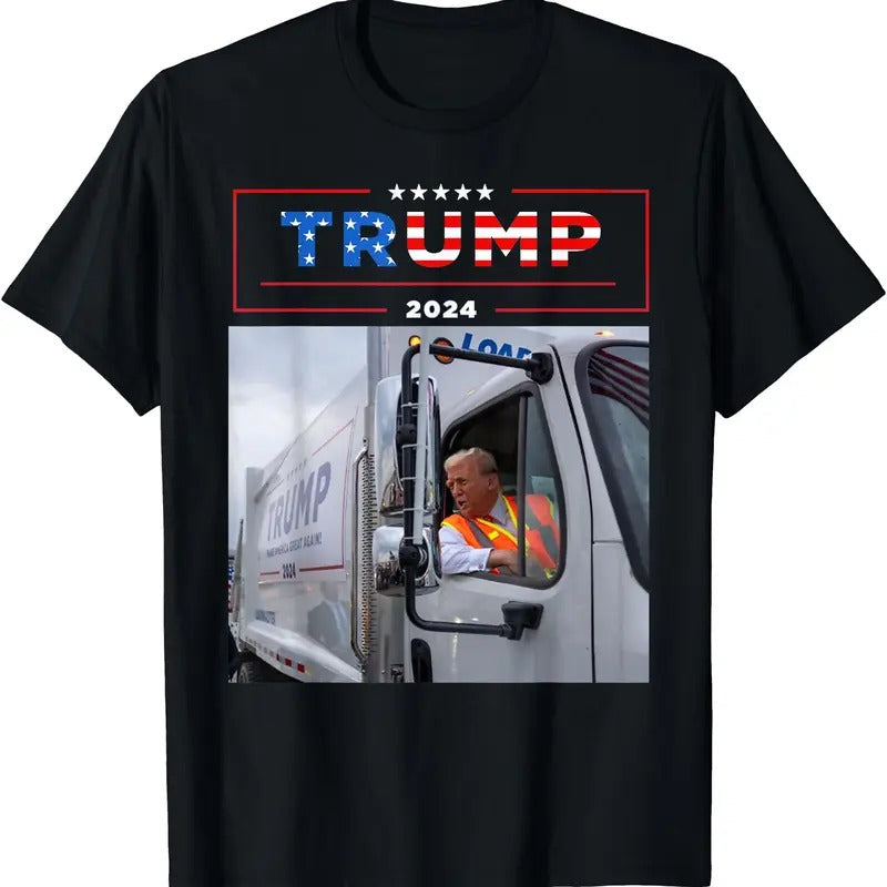 Donald Trump Rides In Garbage Truck Shirt Garbage Tee Trump T-Shirt Hoodie, Sweatshirt | DripVista.com