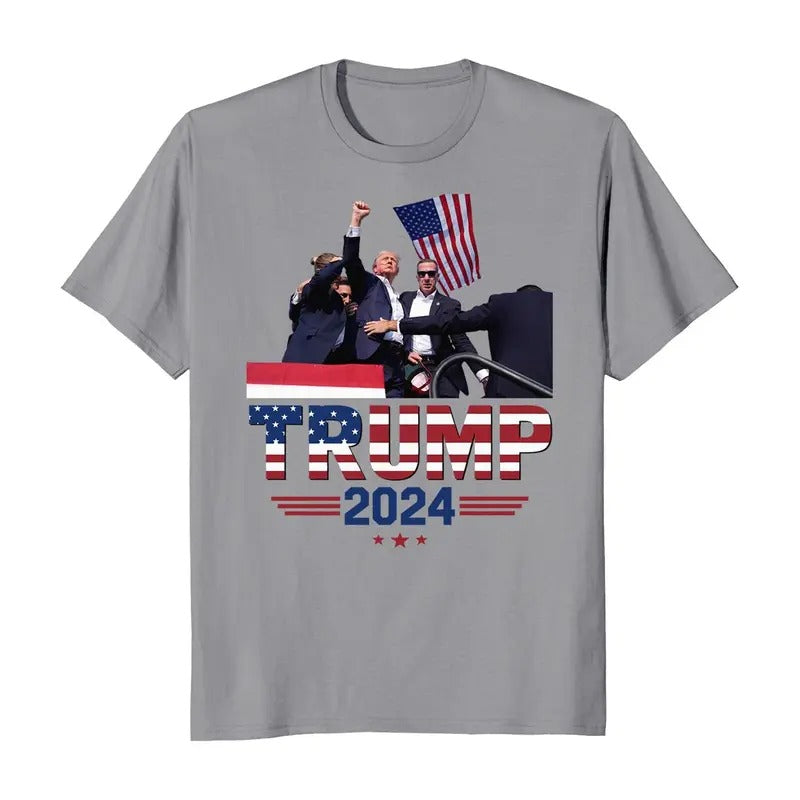 Donald Trump Shot 2024 Election GOP Republican T-Shirt Cotton Fabric
