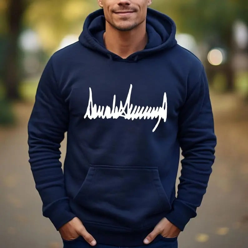 Donald Trump Signature Hoodie, Donald Trump 2024 American Shirt, Election 2024, MAGA Hoodie Sweatshirt | DripVista.com