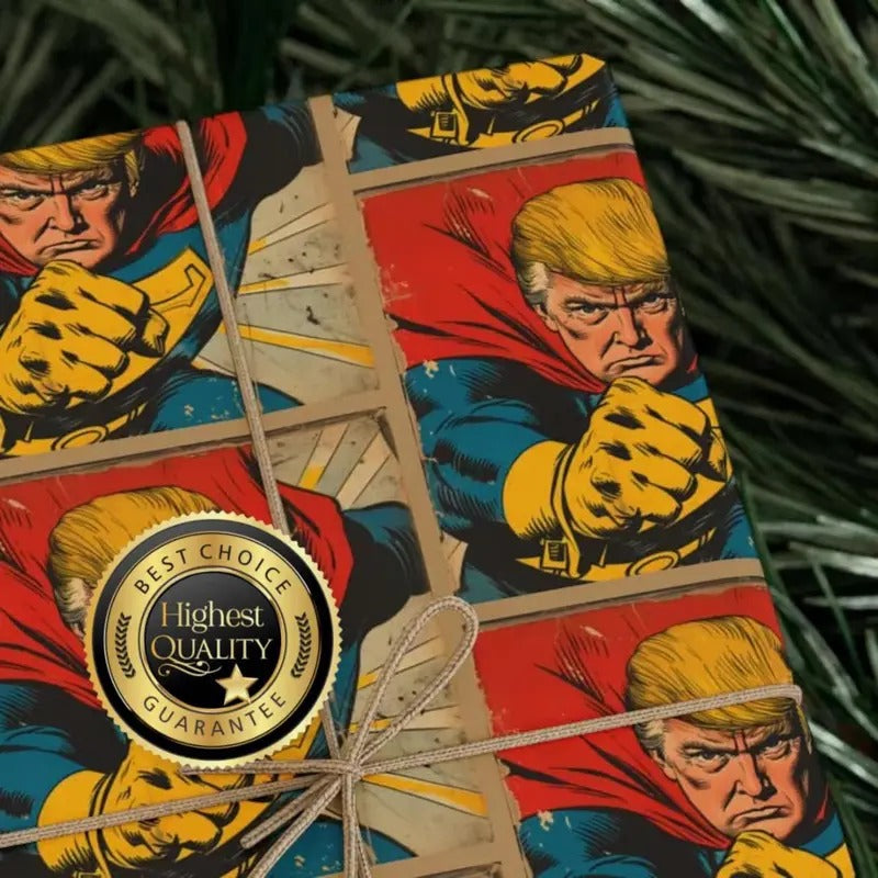 Donald Trump Wrapping Paper - Super Hero Trump Gift Wrap - MAGA Paper - Gift Paper for Trump Fans' Birthday Presents - Christmas Present