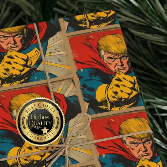 Donald Trump Wrapping Paper - Super Hero Trump Gift Wrap - MAGA Paper - Gift Paper for Trump Fans' Birthday Presents - Christmas Present