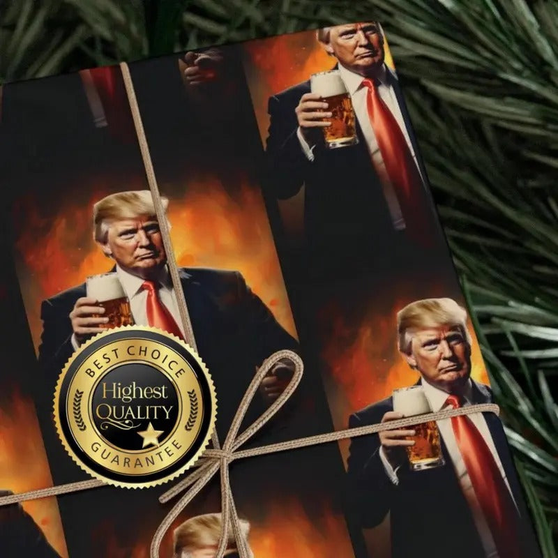 Donald Trump Wrapping Paper - Trump Toasting a Beer Gift Wrap! The perfect wrapping paper for beer loving patriots' birthday or christmas