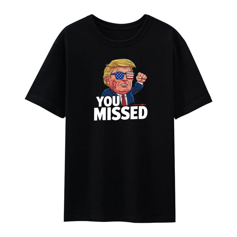 Donald Trump You Missed Fist 2024 T-Shirt Casual Men'WB shield Short Sleeved Shirt Hoodie, Sweatshirt | DripVista.com