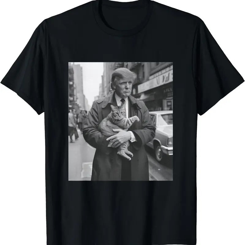Donald Trump and Cat in NYC T-Shirt | Unisex Cotton Tee Gift | Full Size Hoodie, Sweatshirt | DripVista.com