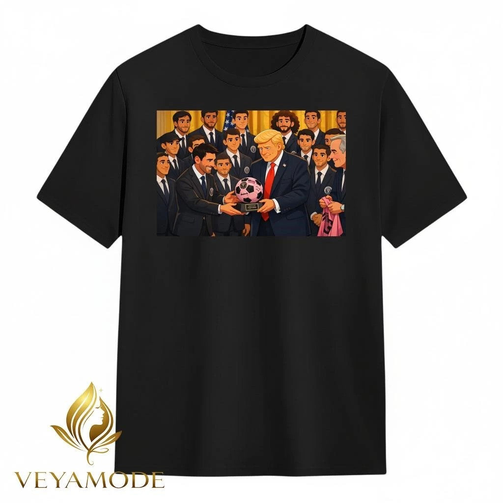 Donald Trump vs Messi and ball signature cartoon tee