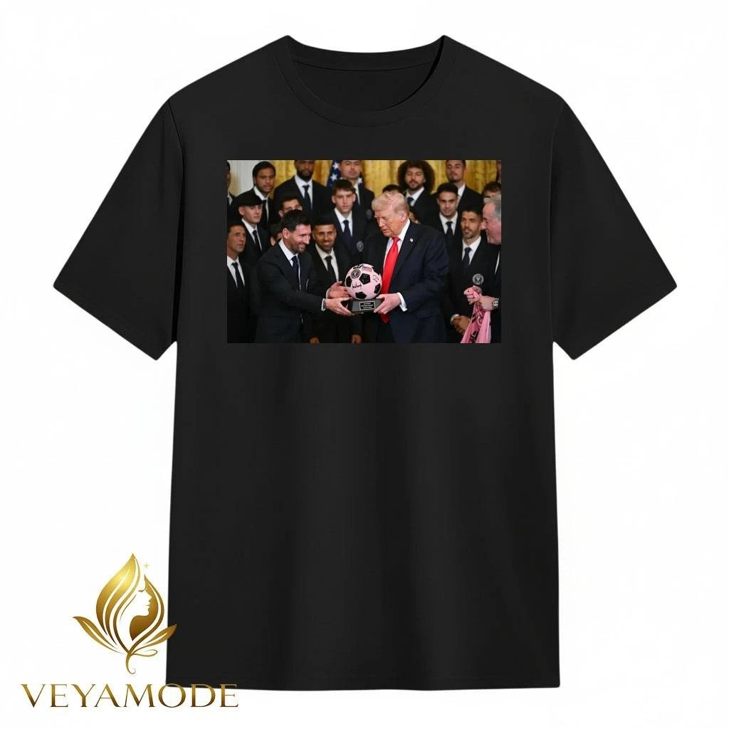 Donald Trump vs Messi and ball signature tee