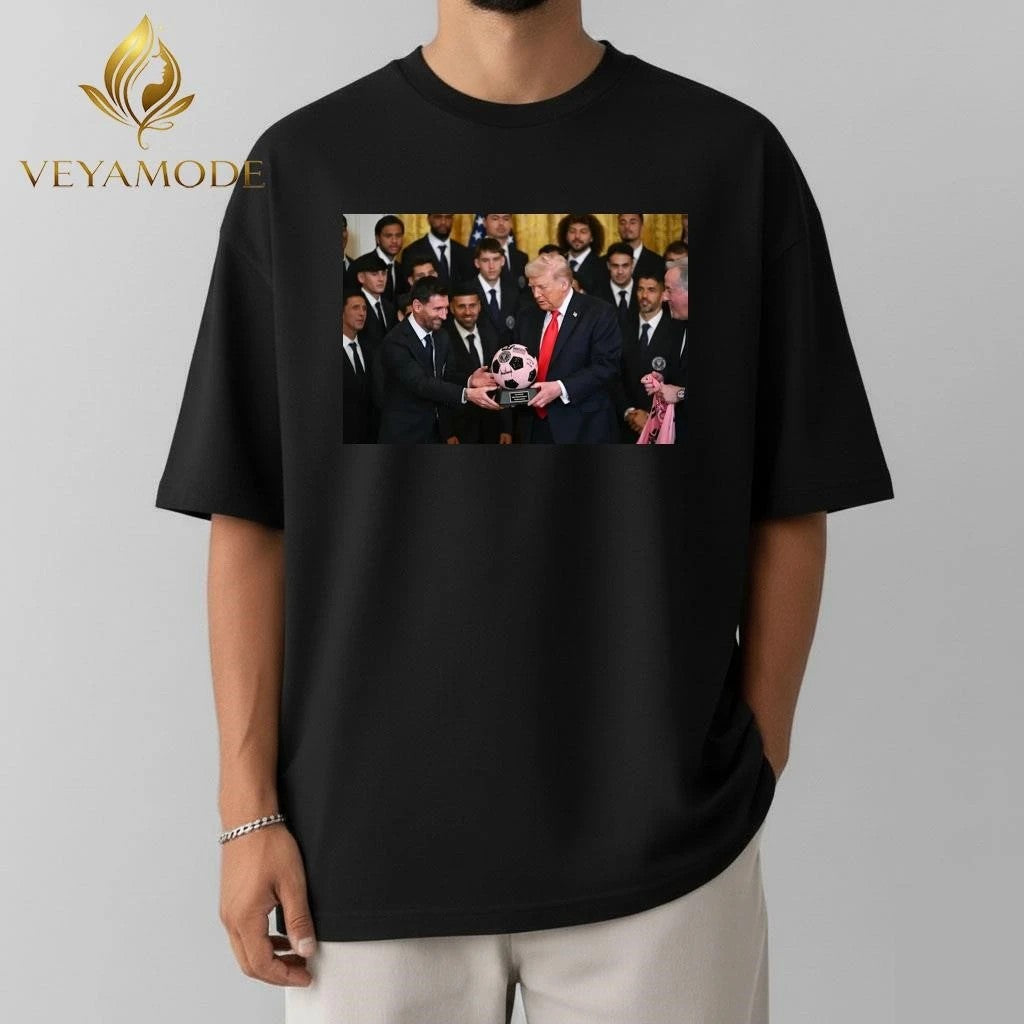Donald Trump vs Messi and ball signature tee