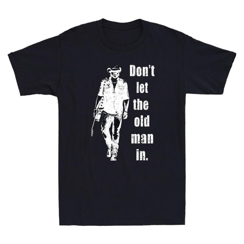 Dont Let The Old Man In Vintage Walking With A Guitar Quote Retro Mens TShirt Menswear Top Hoodie, Sweatshirt | DripVista.com