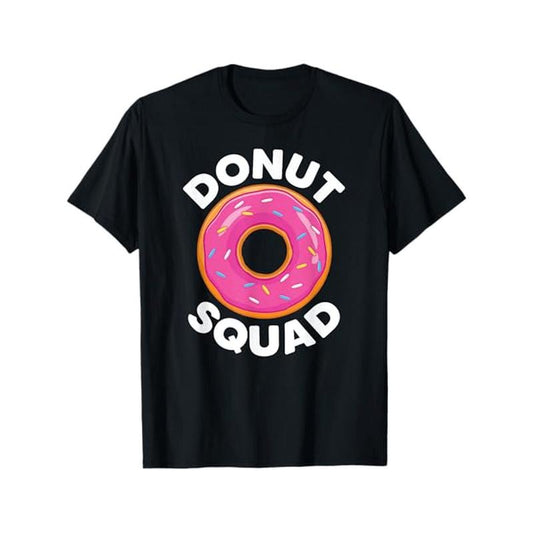 Donut Squad Graphic Tee - 100% Cotton Crew Neck T-Shirt, Casual Style, All-Season Comfort, Slight Stretch, Printed Design for Doughnut Enthusiasts - Adult Fit made in usa