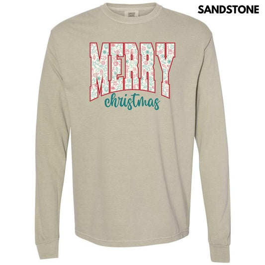 Doodle Merry Christmas Long Sleeve Comfort Colors T-Shirt 'NLB'