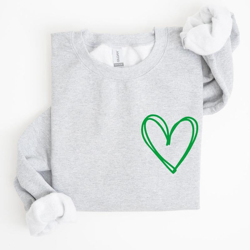 Double Heart, Pocket Print, St Patrick's Day Sweatshirt