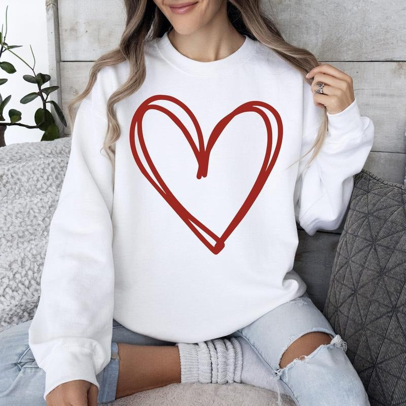 Double Heart, Sketch, Doodle, Love, Sweatshirt, Valentine's Day, Crew Neck, Women's, Crewneck, Valentine's Day, Love,...