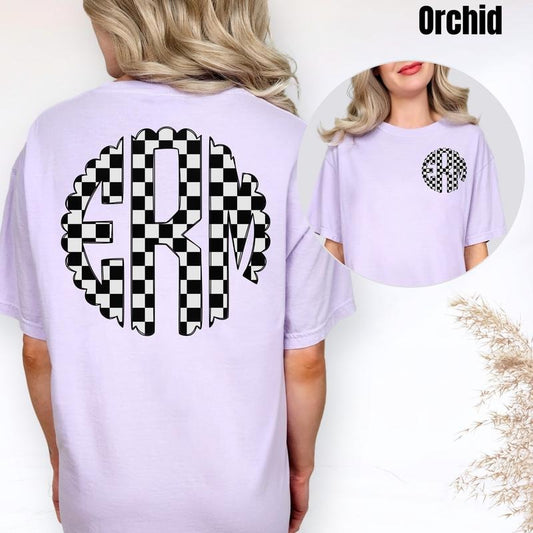 Double Monogram Black Checkered Comfort Colors T-Shirt 'NLB'